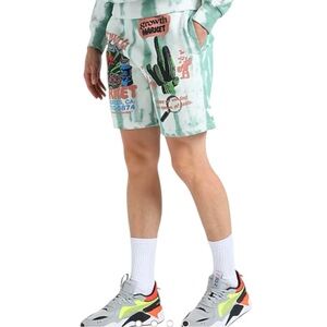 Market Growth Market Tie Dye Sweatshorts Green Striped Size Medium